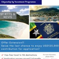St.Kitts & Nevis Passport Offer Extension!! USD125,000 contribution for application!